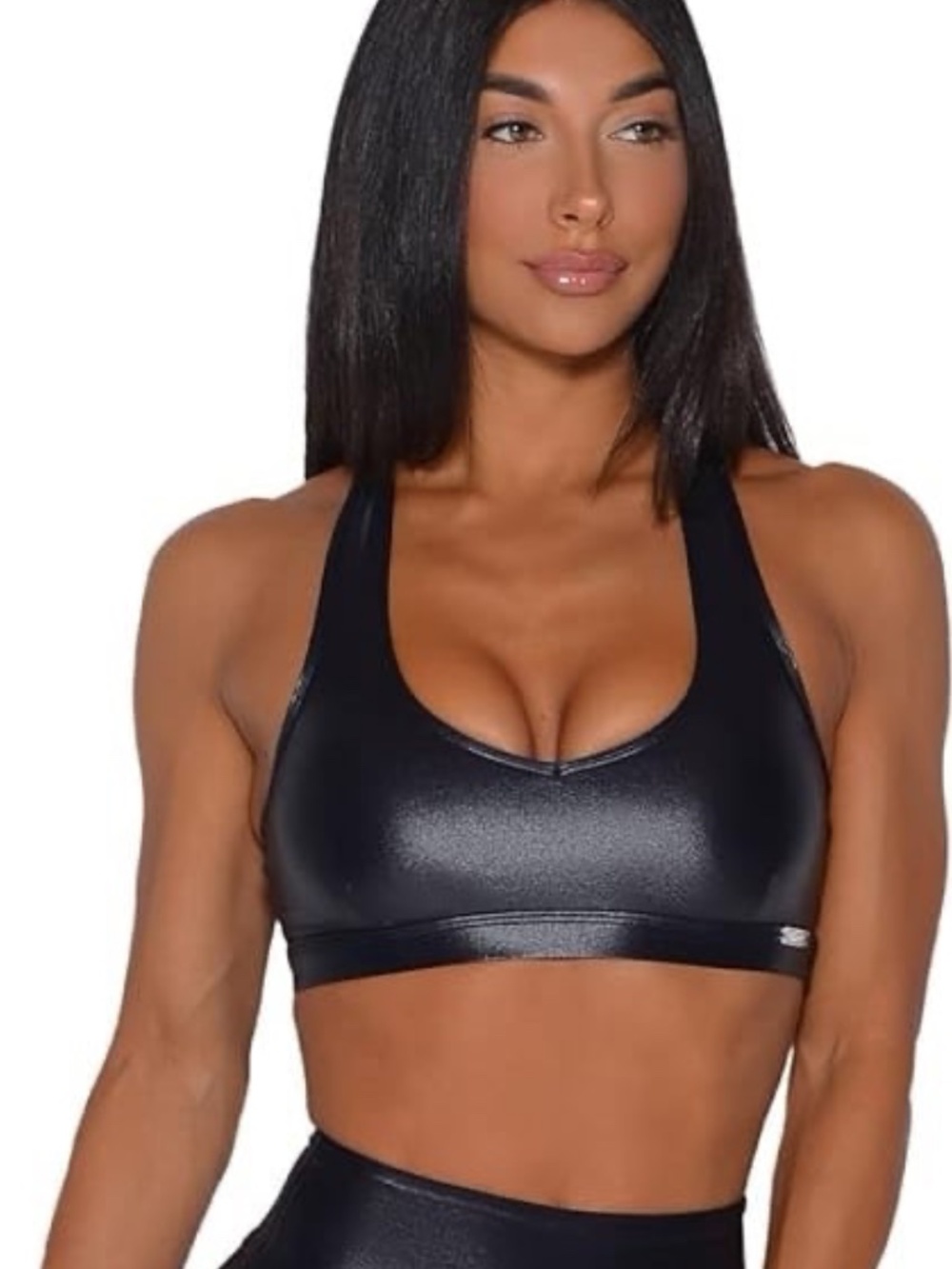 🔥Bombshell Sportswear Glossy Black Sports Bra 🔥